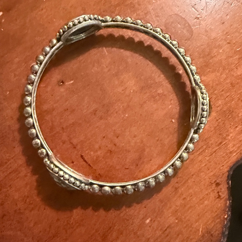 Lagos SS Maya Oval Abalone 3 Station Caviar Beading Bangle Bracelet